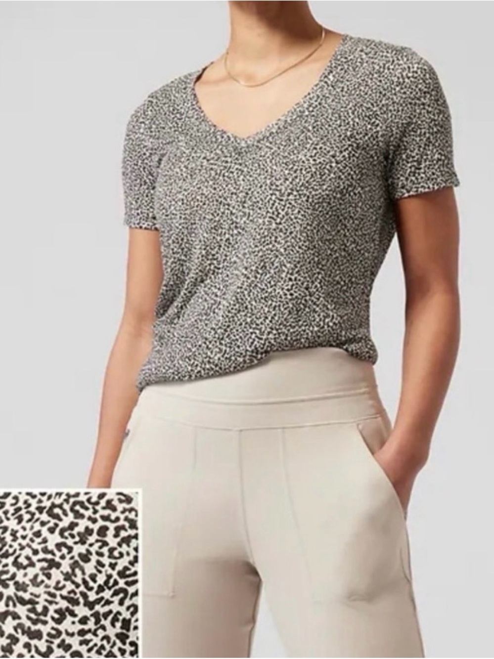 Athleta Breezy Scoop V-Neck Leopard Print Tee